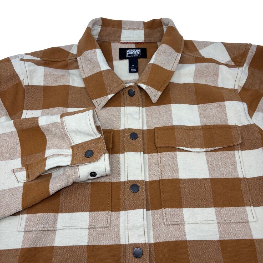 Alaskan Hardgear Mens XL Brown White Snap Button Long Sleeve Thick Flannel Shirt